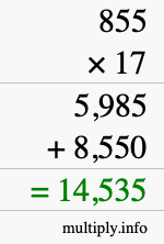 How to calculate 855 times 17 using long multiplication