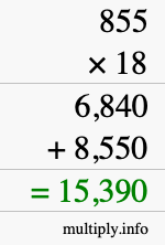 How to calculate 855 times 18 using long multiplication