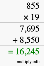 How to calculate 855 times 19 using long multiplication