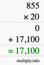 How to calculate 855 times 20 using long multiplication