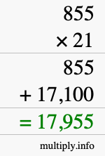How to calculate 855 times 21 using long multiplication