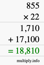 How to calculate 855 times 22 using long multiplication