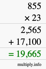 How to calculate 855 times 23 using long multiplication