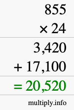 How to calculate 855 times 24 using long multiplication