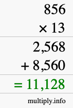 How to calculate 856 times 13 using long multiplication