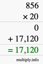 How to calculate 856 times 20 using long multiplication