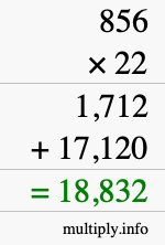 How to calculate 856 times 22 using long multiplication