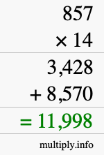 How to calculate 857 times 14 using long multiplication