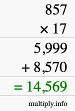 How to calculate 857 times 17 using long multiplication