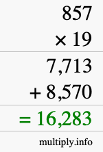 How to calculate 857 times 19 using long multiplication