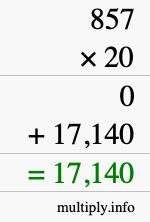 How to calculate 857 times 20 using long multiplication