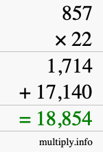 How to calculate 857 times 22 using long multiplication