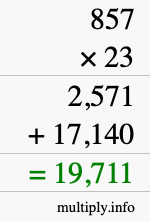 How to calculate 857 times 23 using long multiplication