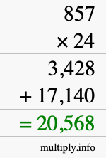 How to calculate 857 times 24 using long multiplication How to calculate 857 times 24 using long multiplication