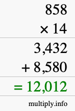 How to calculate 858 times 14 using long multiplication
