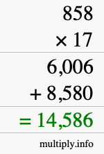 How to calculate 858 times 17 using long multiplication