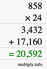 How to calculate 858 times 24 using long multiplication