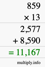 How to calculate 859 times 13 using long multiplication