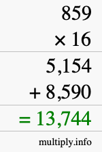 How to calculate 859 times 16 using long multiplication
