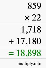 How to calculate 859 times 22 using long multiplication