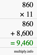 How to calculate 860 times 11 using long multiplication