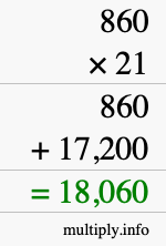 How to calculate 860 times 21 using long multiplication