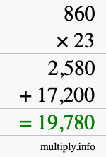 How to calculate 860 times 23 using long multiplication