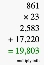 How to calculate 861 times 23 using long multiplication