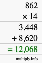 How to calculate 862 times 14 using long multiplication