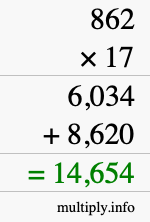How to calculate 862 times 17 using long multiplication