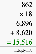 How to calculate 862 times 18 using long multiplication