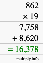 How to calculate 862 times 19 using long multiplication