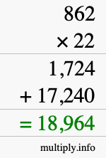 How to calculate 862 times 22 using long multiplication