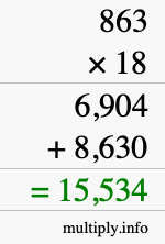 How to calculate 863 times 18 using long multiplication