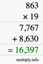 How to calculate 863 times 19 using long multiplication How to calculate 863 times 19 using long multiplication