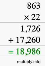 How to calculate 863 times 22 using long multiplication