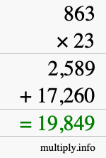 How to calculate 863 times 23 using long multiplication