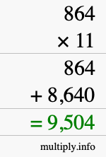 How to calculate 864 times 11 using long multiplication