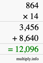 How to calculate 864 times 14 using long multiplication