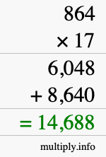 How to calculate 864 times 17 using long multiplication
