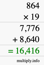 How to calculate 864 times 19 using long multiplication