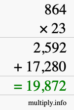 How to calculate 864 times 23 using long multiplication