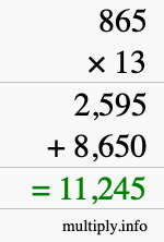 How to calculate 865 times 13 using long multiplication