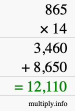 How to calculate 865 times 14 using long multiplication