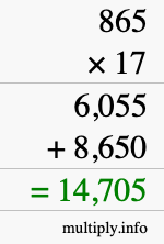 How to calculate 865 times 17 using long multiplication