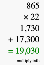 How to calculate 865 times 22 using long multiplication