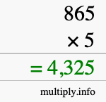 How to calculate 865 times 5 using long multiplication