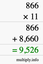 How to calculate 866 times 11 using long multiplication