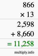 How to calculate 866 times 13 using long multiplication