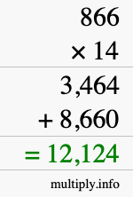 How to calculate 866 times 14 using long multiplication